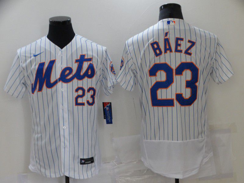 Men New York Mets #23 Baez White Elite 2021 Nike MLB Jersey